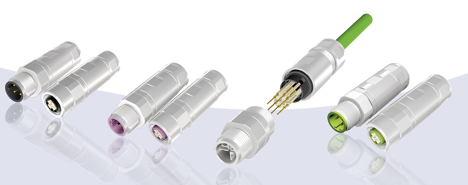 Field attachable M12x1 connectors with crimp termination